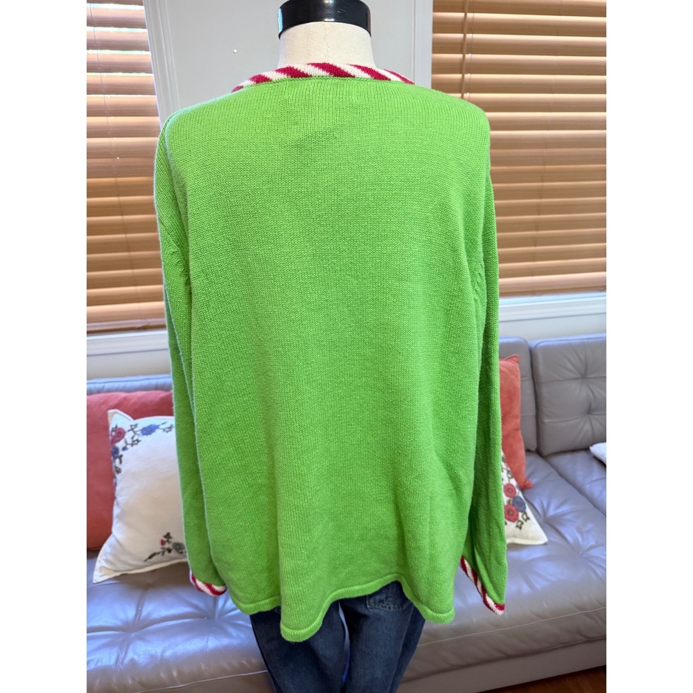 90s/Y2K Christmas Santa Cardigan Sweater Green 3X - Picture 6 of 7